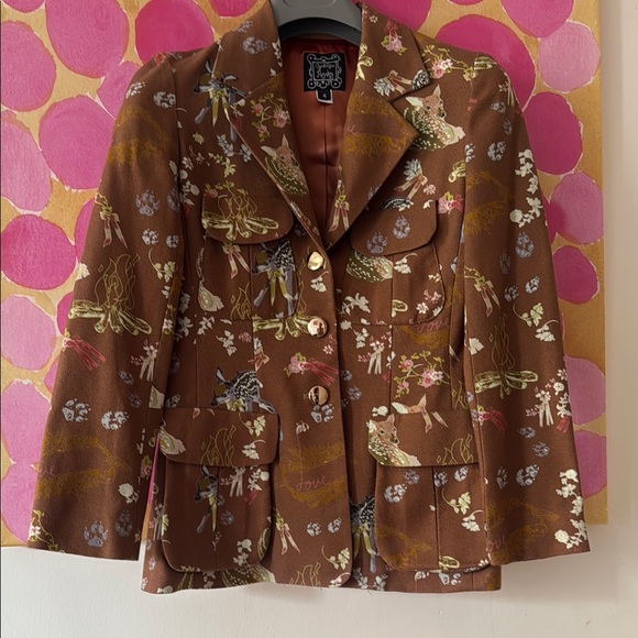 🤎 NEW Cynthia Rowley Brown Patterned Floral Blazer